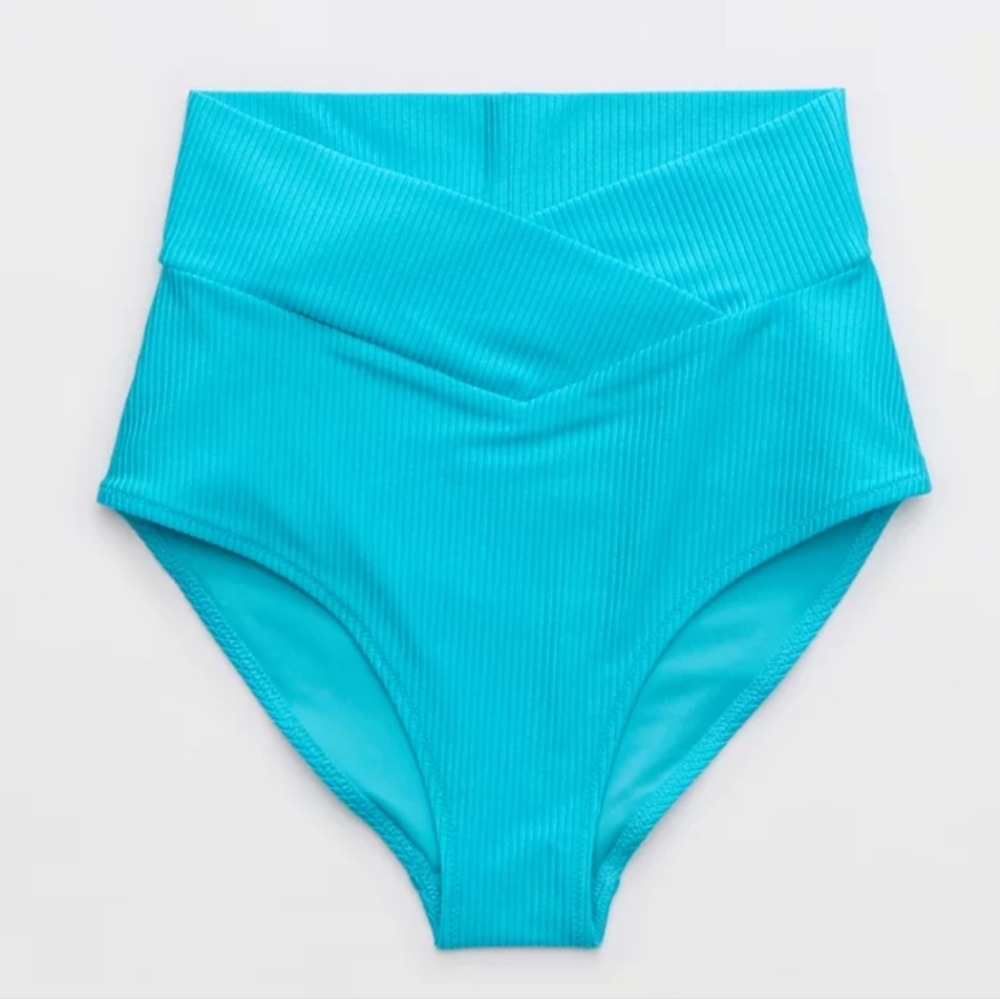 NWT Aerie Shine Rib Crossover High Waisted Bikini Bottom